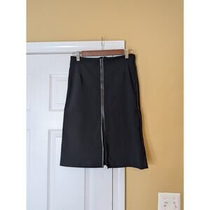 Anthropologie Black Midi Slit Skirt Faux Leather High Waist Pencil Skirt Size 2